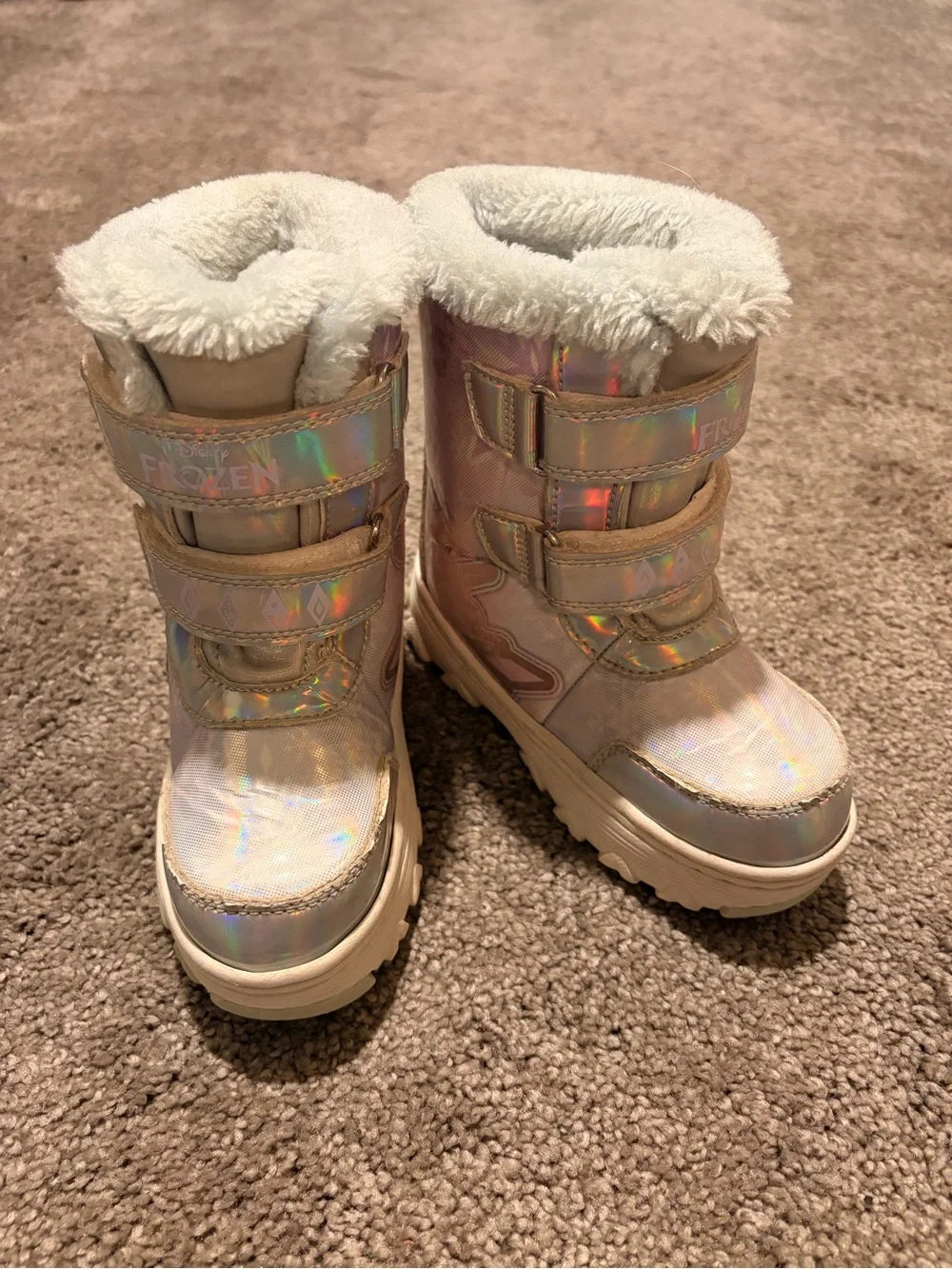Girls' Pink Holographic Character Winter Boots with Faux-Fur Trim